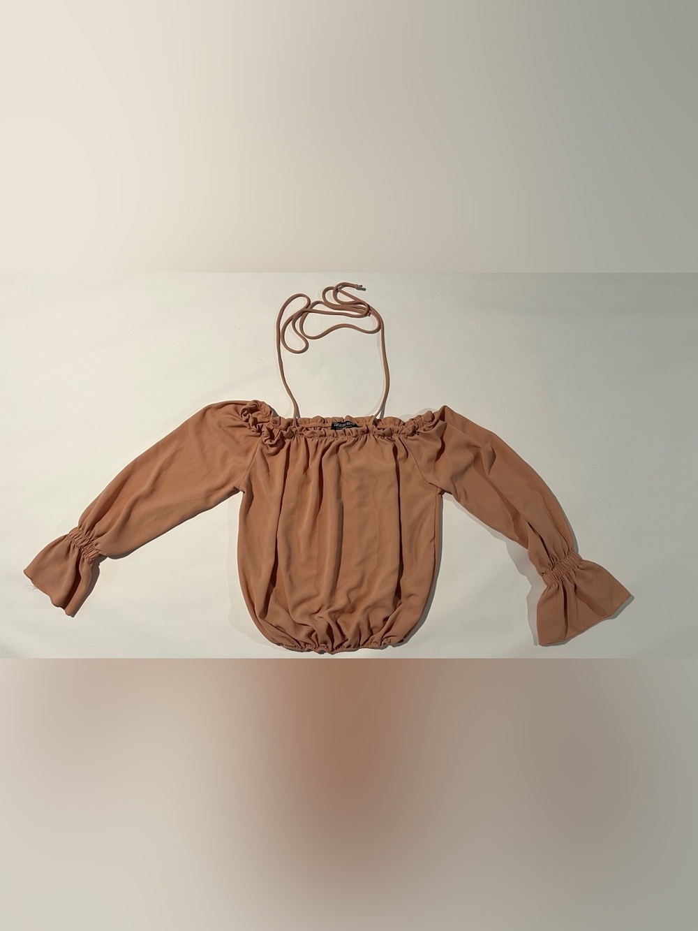 Fashion Nova Dusty Pink Off-Shoulder Crisscross Long Sleeve Crop Top - Picture 5 of 5